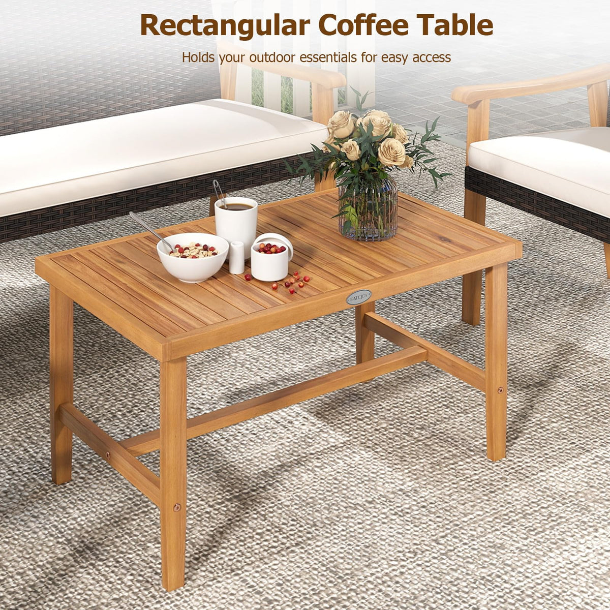 Tangkula PE Rattan Outdoor Cushioned Conversation Chairs with Acacia Wood Coffee Table - Product image 6