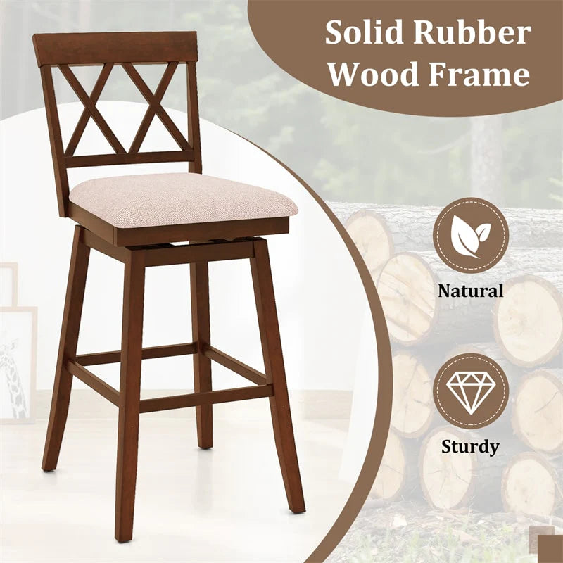 Swivel Bar Stools Set of 2, 29" Bar Height Chairs with Back, Padded Seat & Rubber Wood Frame - Product image 4