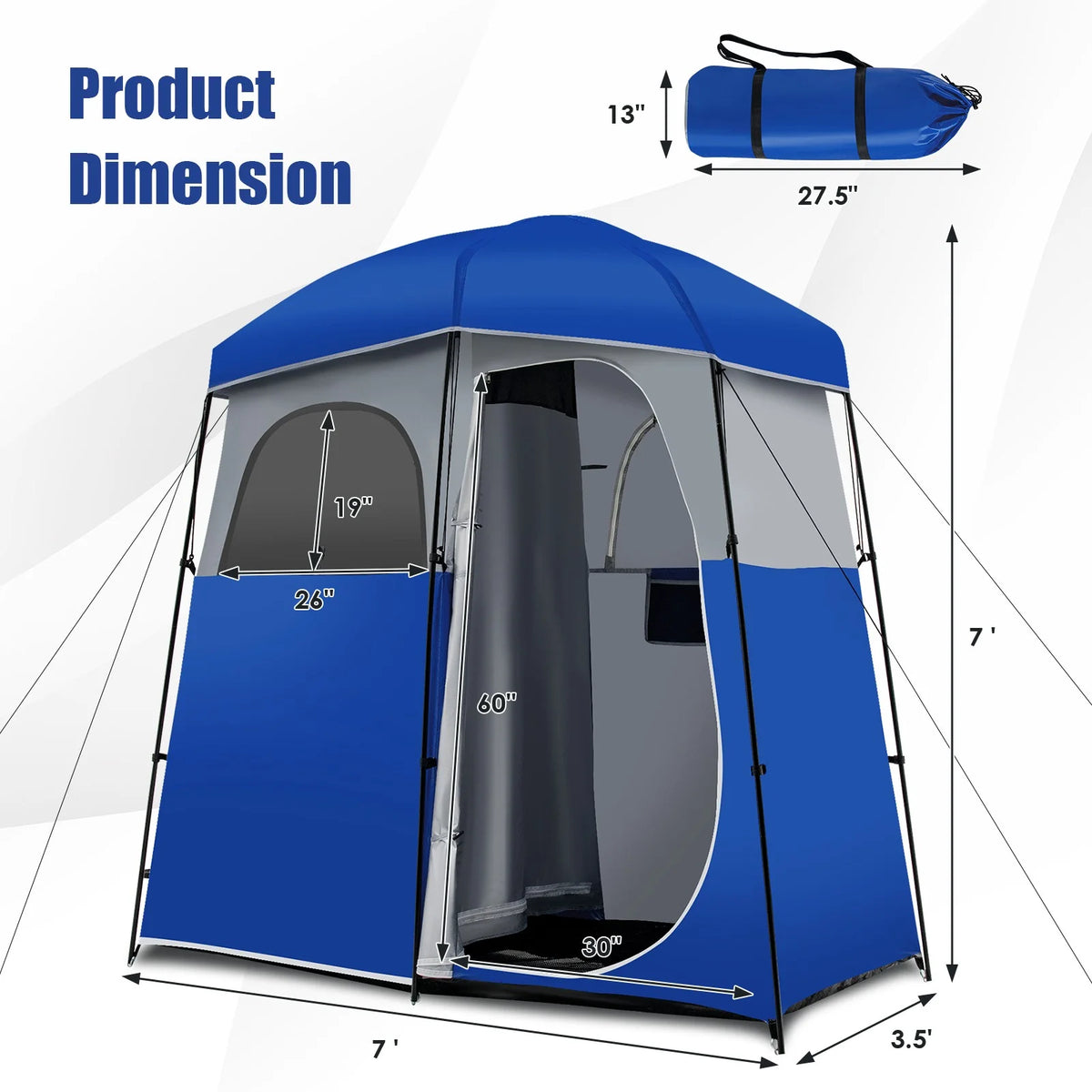 Favory Double - Room Shower Tent, Oversize Space Privacy Shelter for Camping with Floor, Portable Camping Changing Tent with Removable Rain Fly, Storage Bag for Dressing, Toilet, Brown