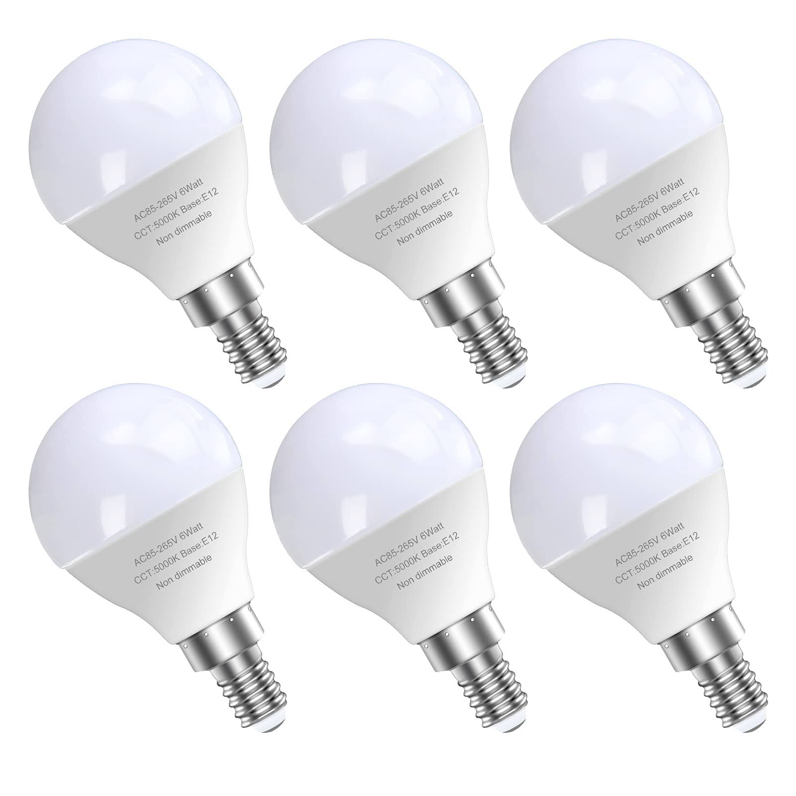GOSCHE 6 Pack Bright Ceiling Fan Light Bulbs, 60 Watt Equivalent, Daylight 5000K, E12 LED Bulb - Product image 1