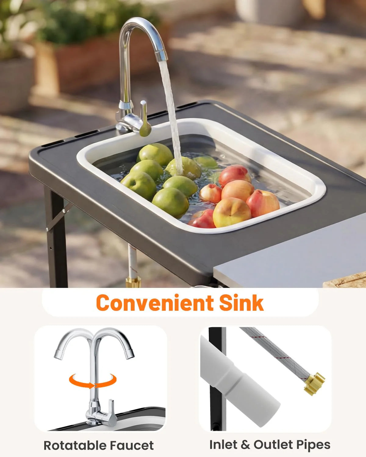 AECOJOY Outdoor Grill Cart Table with Sink, Portable Folding Kitchen Island with Storage Cabinet - Product image 7
