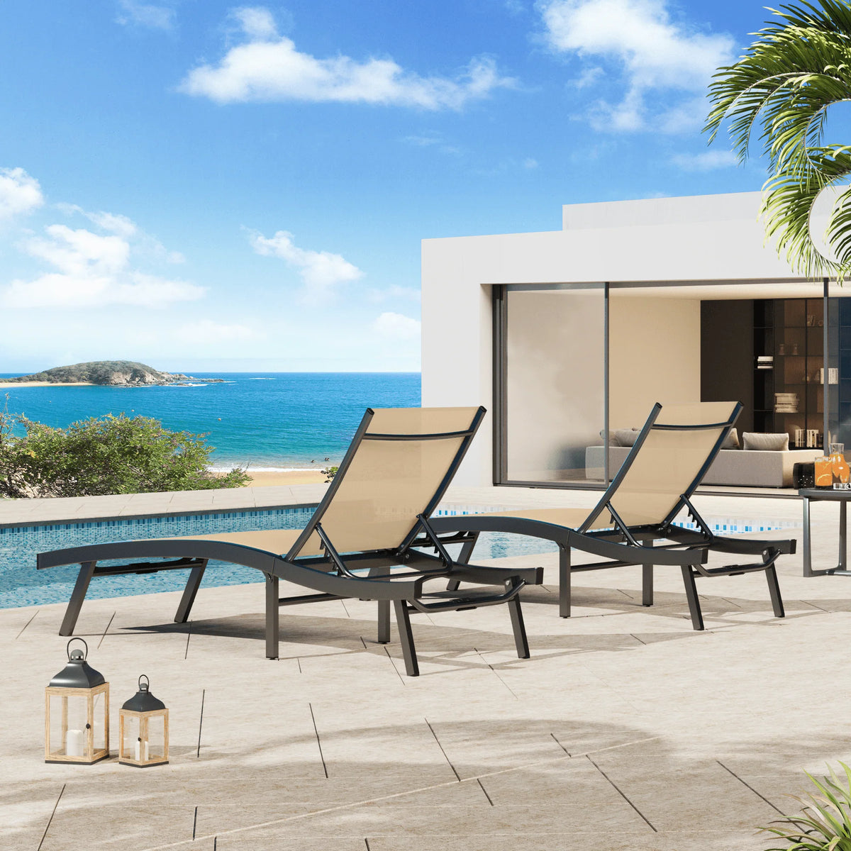AECOJOY Outdoor Chaise Lounge, All Weather Pool Lounge Chairs Ergonomic Design (Beige, 1 PCs) - Product image 8