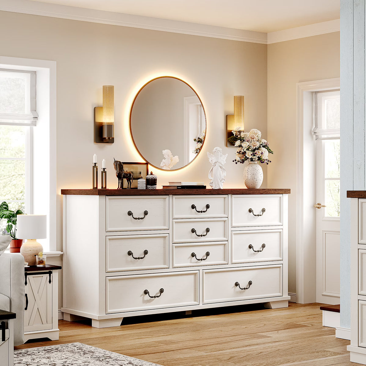 Enhomee Wood Dressers for Bedroom with 9 Drawers White Dresser Chest of Drawers for Living Room - Product image 1