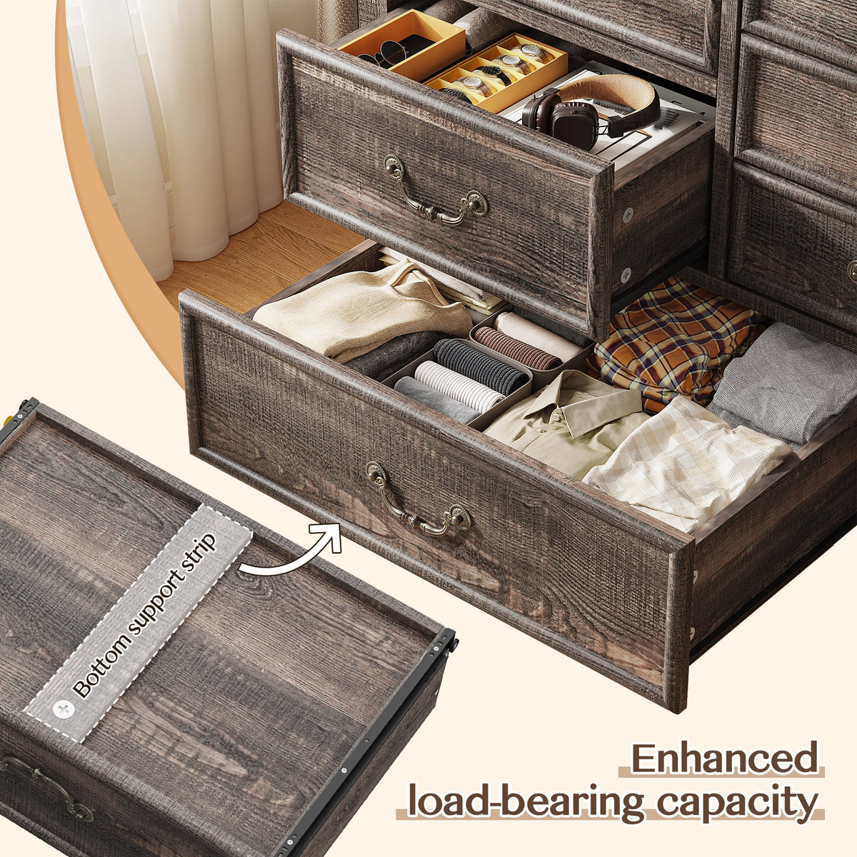 Enhomee Wood Dressers for Bedroom with 9 Drawers White Dresser Chest of Drawers for Living Room - Product image 22