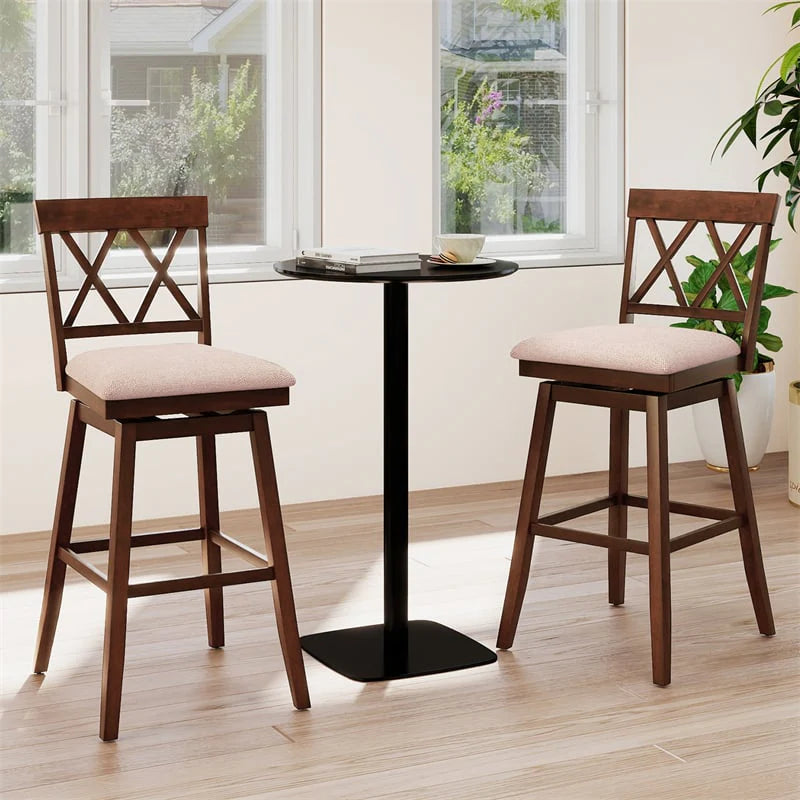 Swivel Bar Stools Set of 2, 29" Bar Height Chairs with Back, Padded Seat & Rubber Wood Frame - Product image 2