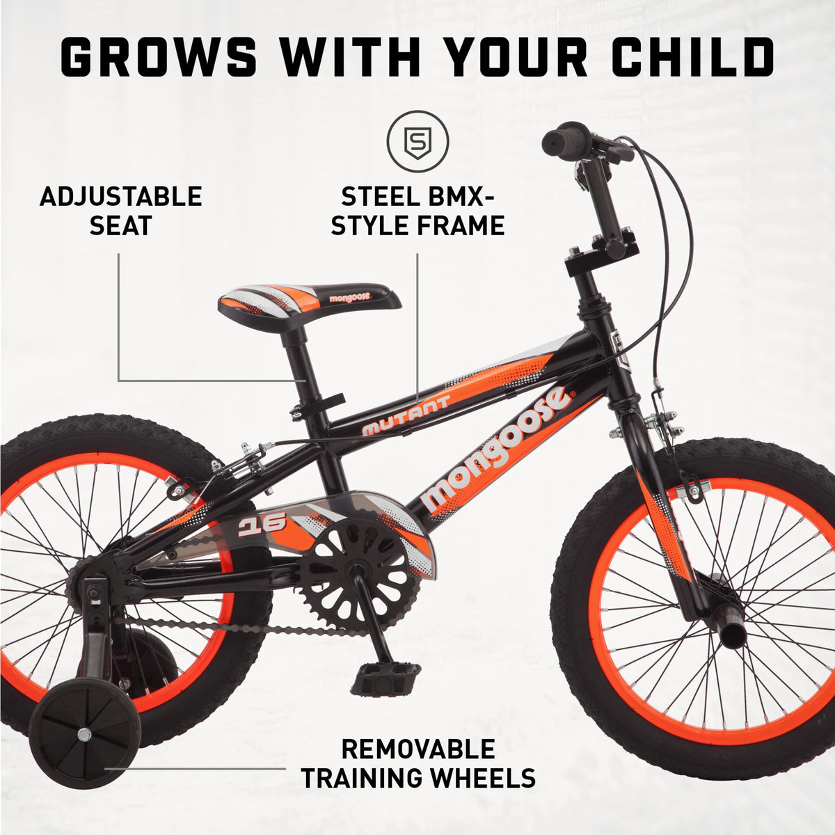 16" Mutant Kid'S BMX Bike, Ages 3 - 5, Black & Orange