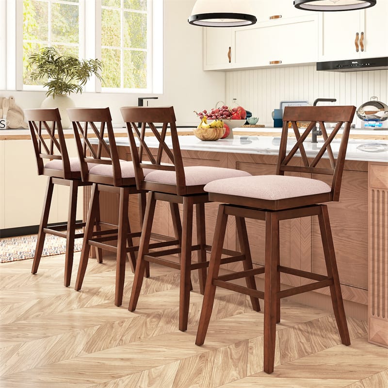 Swivel Bar Stools Set of 2, 29" Bar Height Chairs with Back, Padded Seat & Rubber Wood Frame - Product image 10