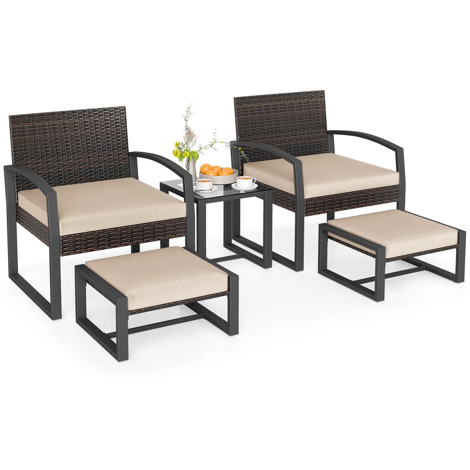 Tangkula 5 Pieces Wicker Patio Conversation Set 2-Person Small Balcony Furniture Seating Set - Product image 11