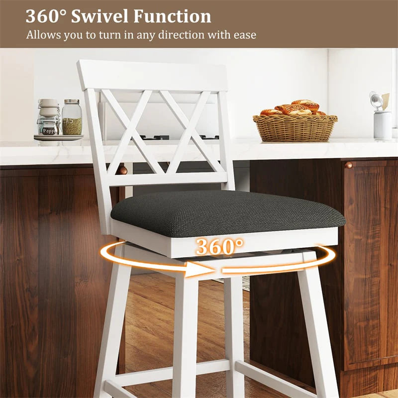 Swivel Bar Stools Set of 2, 29" Bar Height Chairs with Back, Padded Seat & Rubber Wood Frame - Product image 16