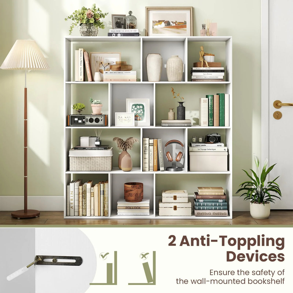 Tangkula 12 Cube 4-Tier Freestanding Storage Organizer Bookcase with Open Cubes
