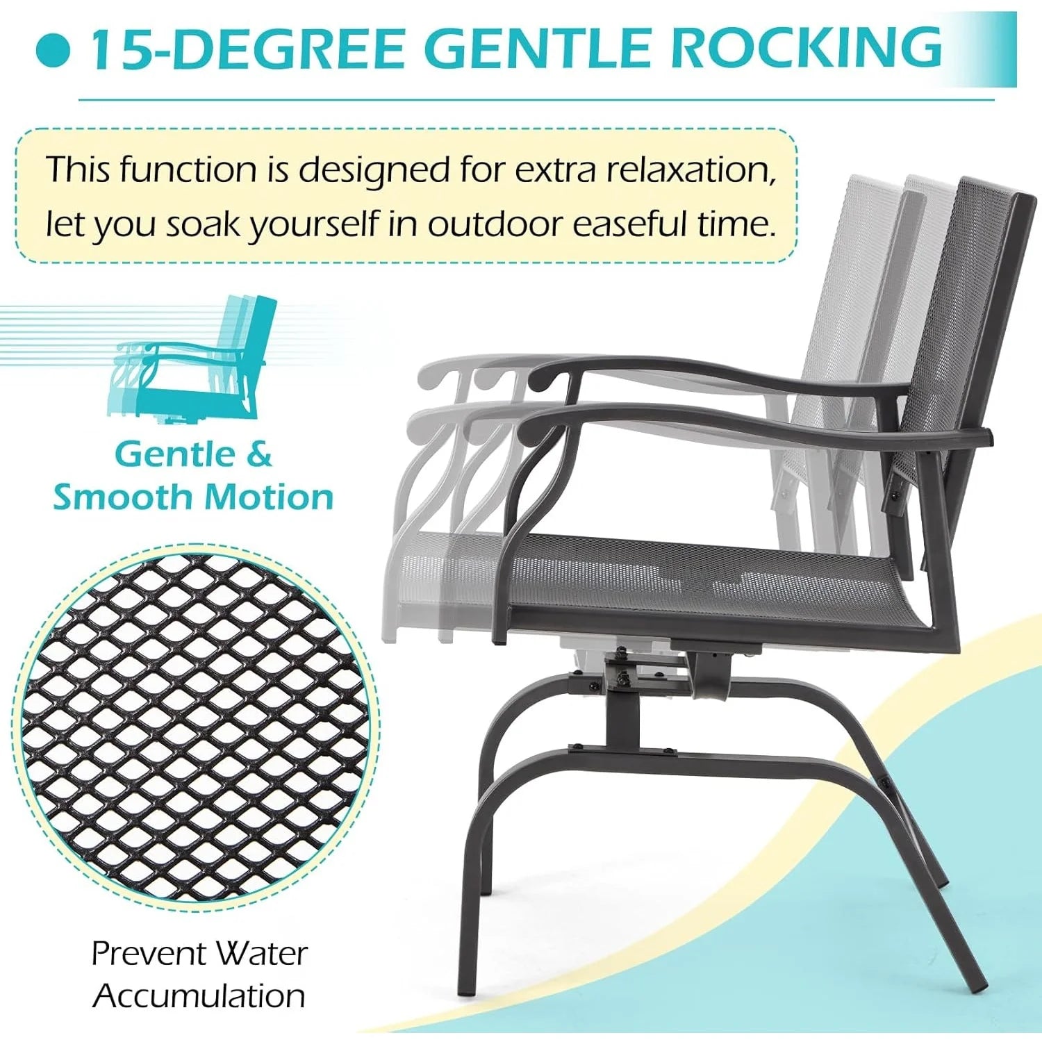 AECOJOY 3 Pieces Patio Dining Set, , Outdoor Furniture with 2 Rocking Patio Chairs and 1 Square Patio Metal - Product image 7