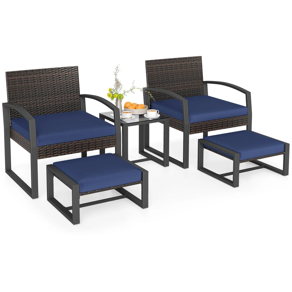 Tangkula 5 Pieces Wicker Patio Conversation Set 2-Person Small Balcony Furniture Seating Set - Product image 10