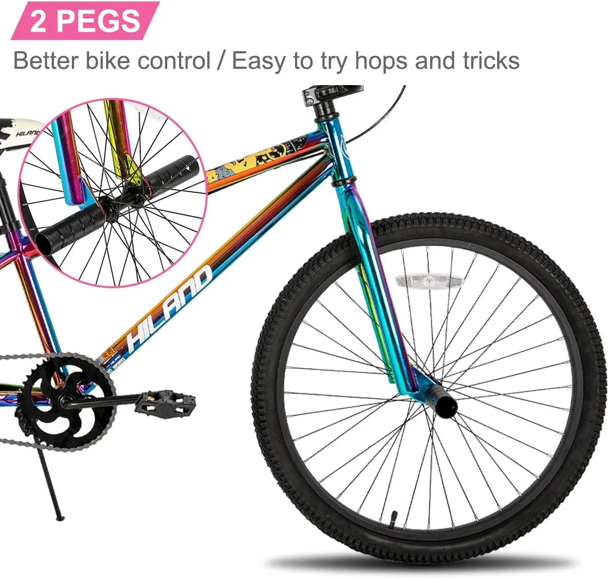 Hiland BMX BIKE 24 & 26 in, Beginner - Level to Advanced Riders with 2 Pegs for Adults, Multiple Colors - Product image 4