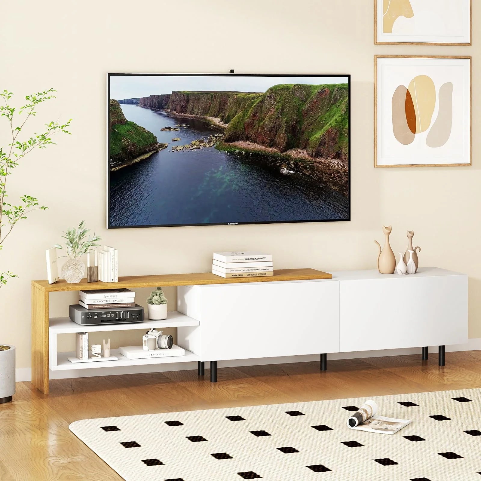 Tangkula Modern TV Stand for 80 Inches TVs with Storage Shelves and Cabinets - Product image 1