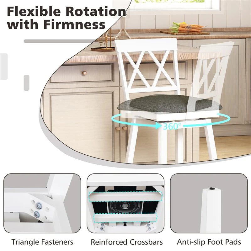 Swivel Bar Stools Set of 2, 24" Counter Height Chairs with Back, Padded Seat & Rubber Wood Frame - Product image 15