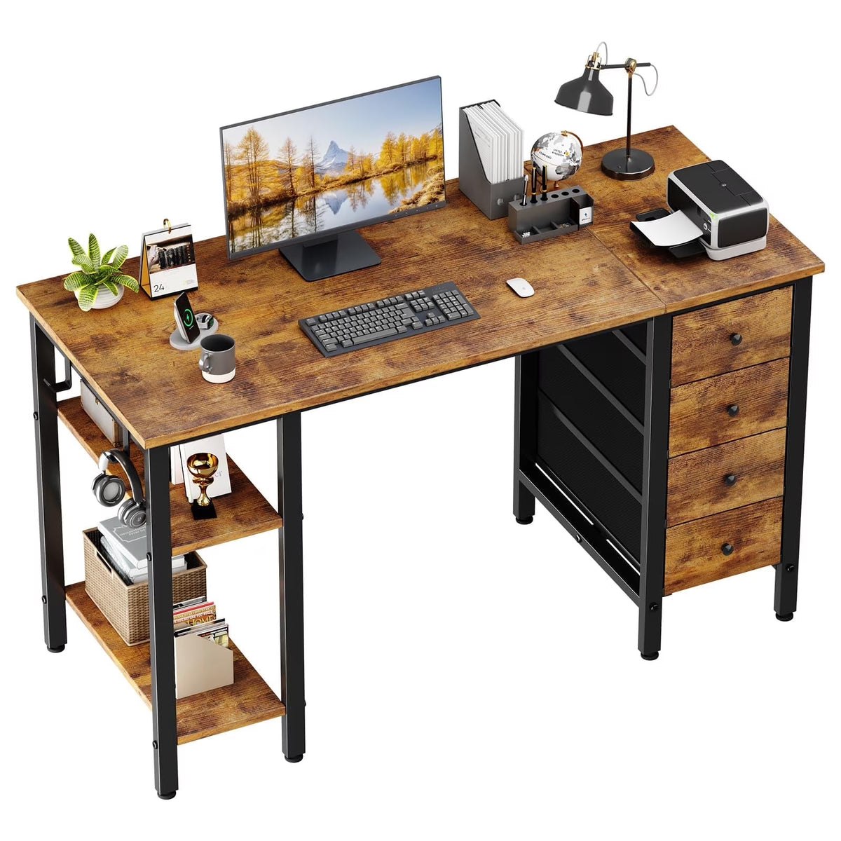 Lufeiya White Desk with Drawers & Storage Shelves, 47 in Study Work Writing Desk for Home Office Bedroom - Product image 6