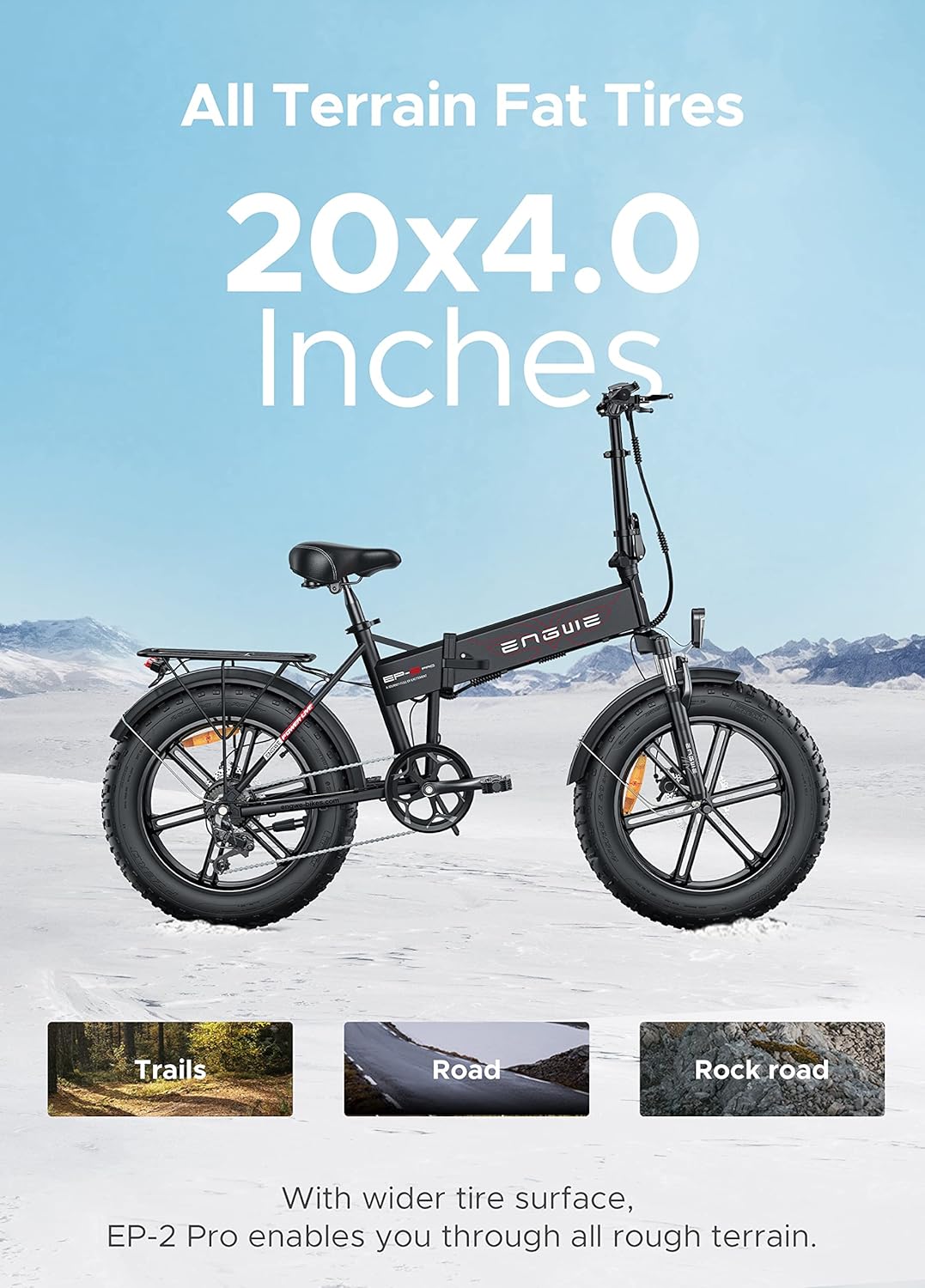 EP-2 Pro Foldable Electric Bike 20 × 4.0 Electric Fat Bike 7 Speeds with Removable 48V 13Ah Battery Range 120km Off-Road & MTB & Beach & Snow -