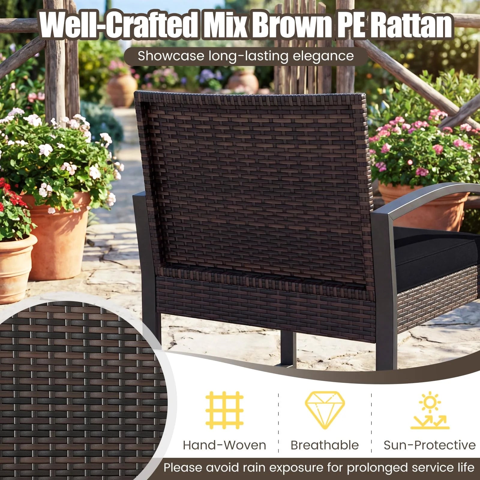 Tangkula 5 Pieces Wicker Patio Conversation Set 2-Person Small Balcony Furniture Seating Set - Product image 4