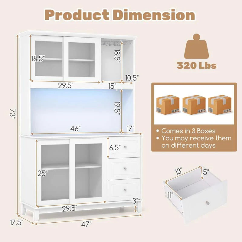 73" Kitchen Pantry Storage Cabinet with LED Lights & Power Outlet - Product image 12
