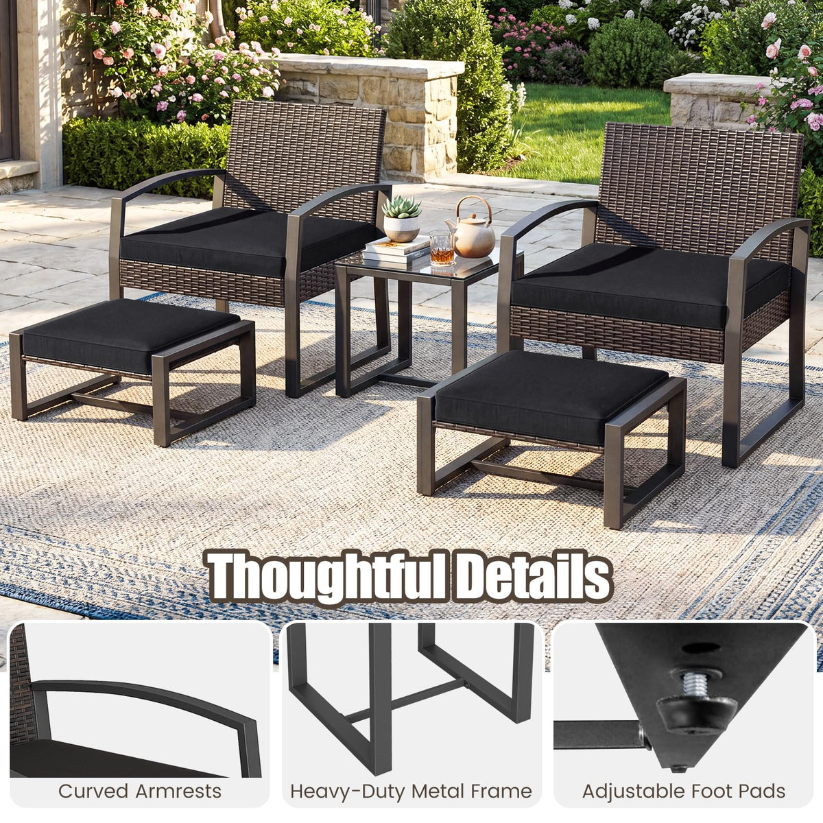 Tangkula 5 Pieces Wicker Patio Conversation Set 2-Person Small Balcony Furniture Seating Set - Product image 8