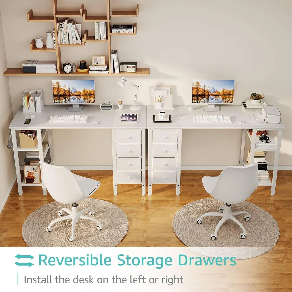 Lufeiya White Desk with Drawers & Storage Shelves, 47 in Study Work Writing Desk for Home Office Bedroom - Product image 5