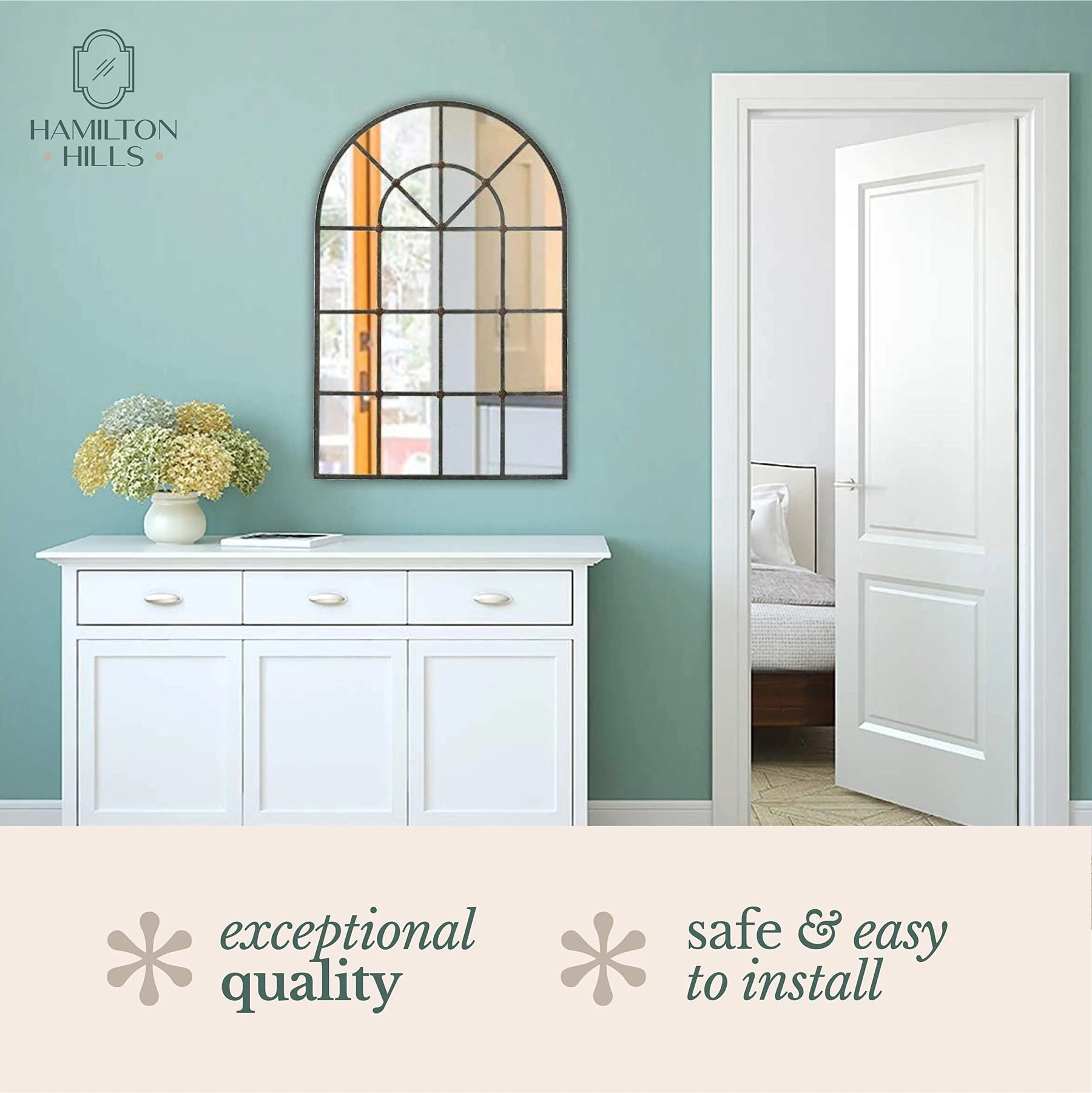 Hamilton Hills Metal Arched Window Mirror Large Wall Mirrors Decorative Piece and Arch Decor 28" x 42" - Product image 6