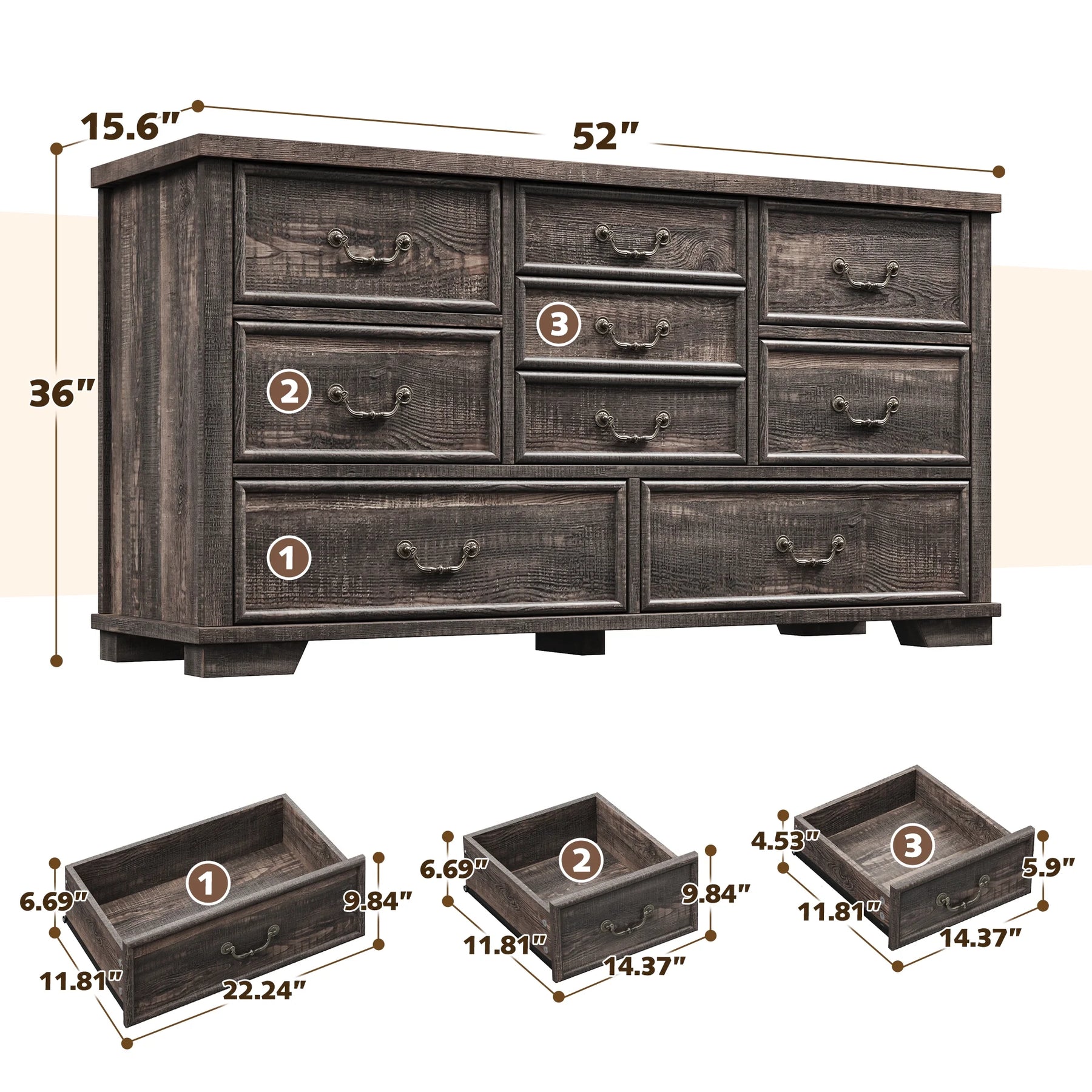 Enhomee Wood Dressers for Bedroom with 9 Drawers White Dresser Chest of Drawers for Living Room - Product image 21