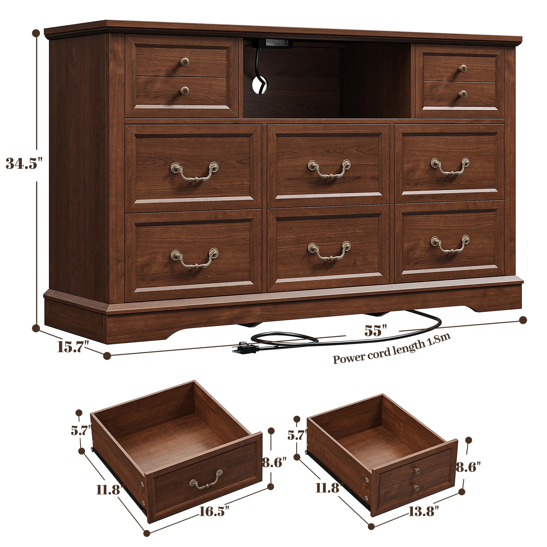 Enhomee Wood Dressers for Bedroom with 9 Drawers White Dresser Chest of Drawers for Living Room - Product image 15