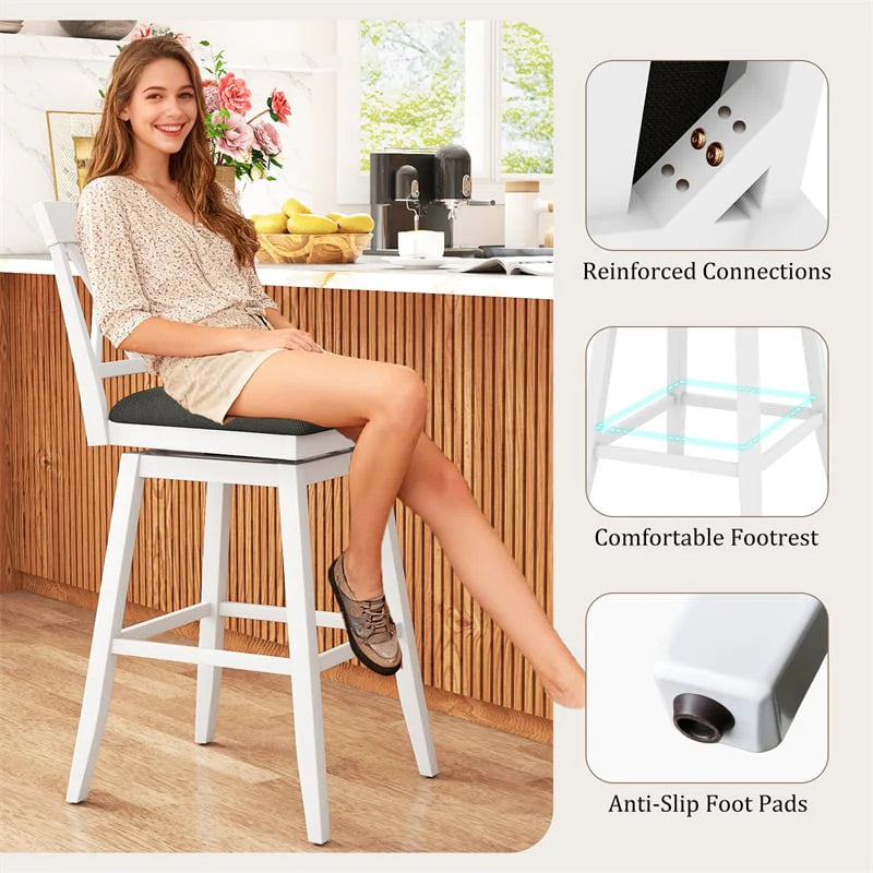 Swivel Bar Stools Set of 2, 29" Bar Height Chairs with Back, Padded Seat & Rubber Wood Frame - Product image 17