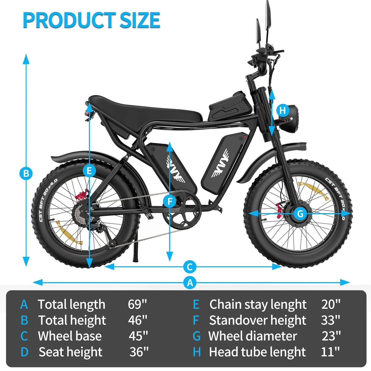 YVY 1500W Electric Bike for Adults, 33MPH 20'' Fat Tire Electric Motorcycle, 48V 20AH Removable Battery - Product image 25
