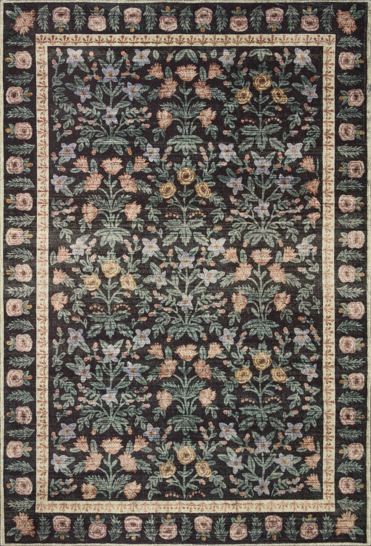 Rifle Paper Co. x Loloi 5'0" x 7'6" Black Eden feat. CloudPile Mughal Garden (EDE-02) Area Rug - Product image 1
