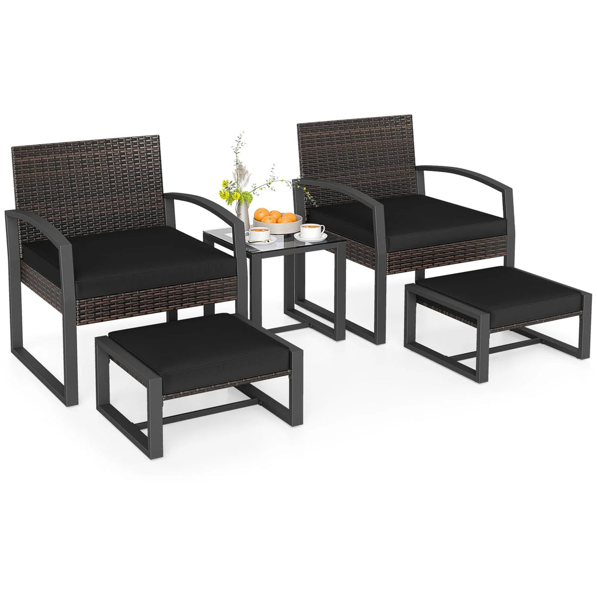 Tangkula 5 Pieces Wicker Patio Conversation Set 2-Person Small Balcony Furniture Seating Set - Product image 1