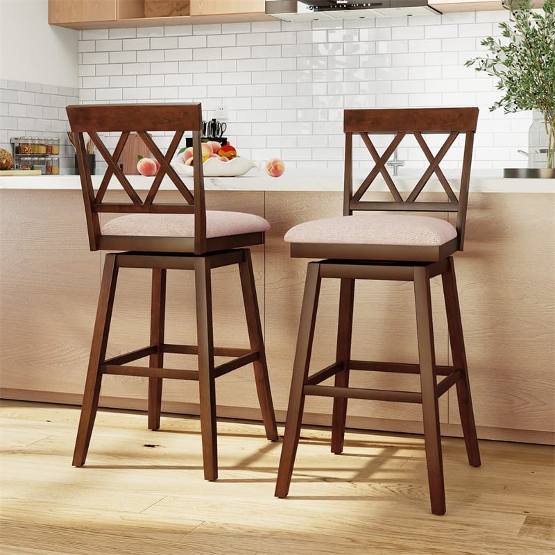 Swivel Bar Stools Set of 2, 29" Bar Height Chairs with Back, Padded Seat & Rubber Wood Frame - Product image 8