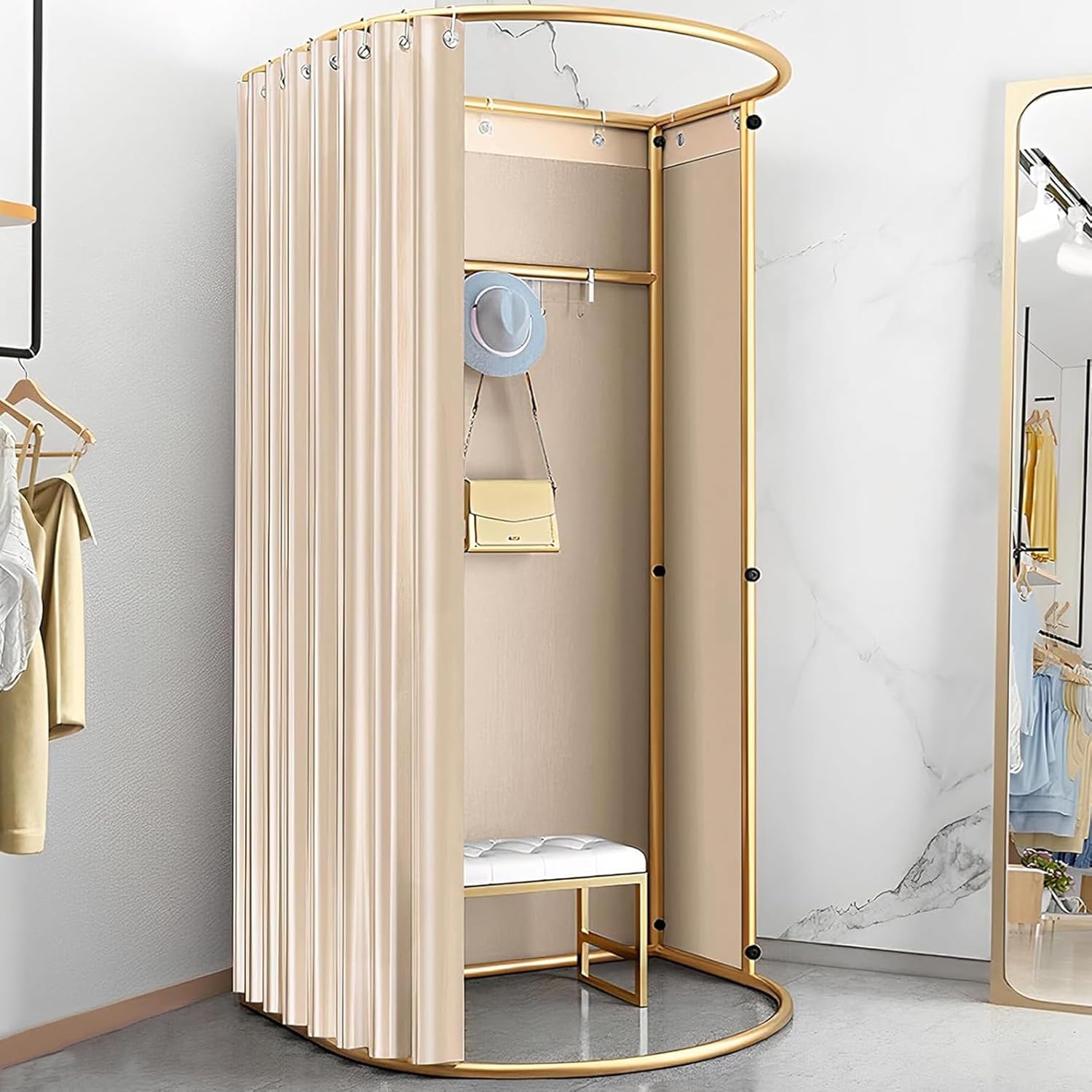 Ainbonte Portable Fitting Room, Clothing Store Fitting Room, for Shopping Mall Store and Office, Temporary Privacy Protection Locker Room Dressing (Beige)