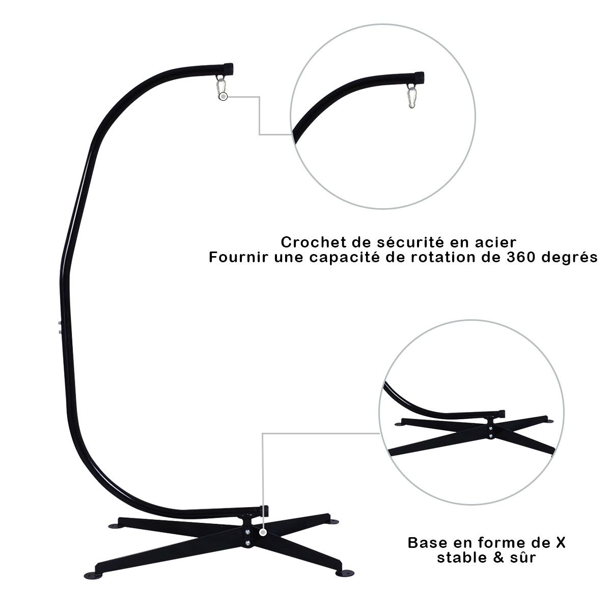 Hammock stand or hanging chair capacity 150 kg, made of high quality iron, modern and stable, 112x79x205, black -
