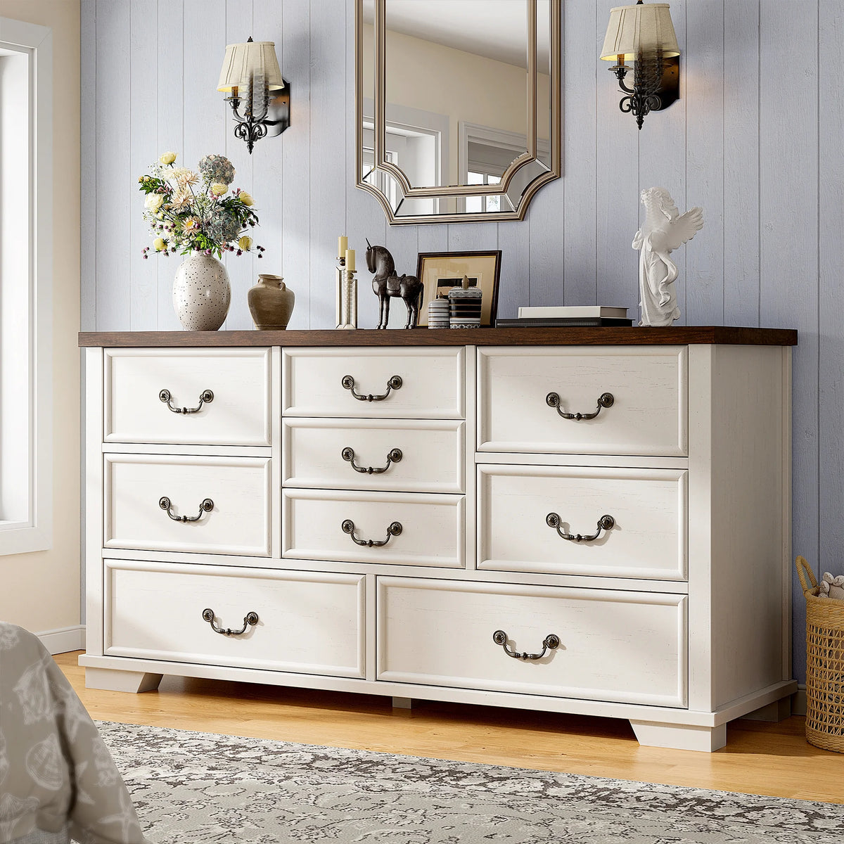 Enhomee Wood Dressers for Bedroom with 9 Drawers White Dresser Chest of Drawers for Living Room - Product image 10