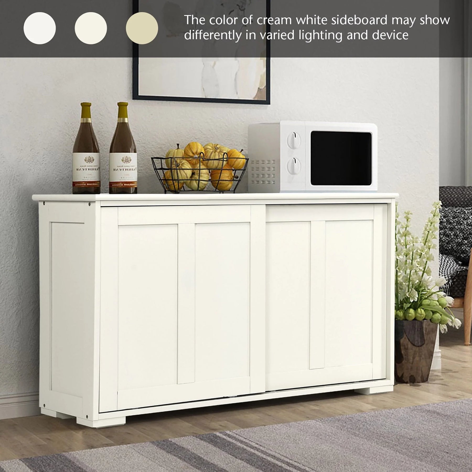 Costway Kitchen Storage Cabinet Sideboard Buffet Cupboard Wood Sliding Door Pantry Cream White - Product image 5