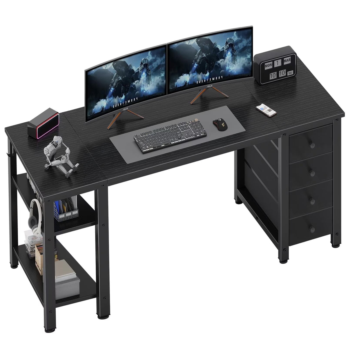 Lufeiya White Desk with Drawers & Storage Shelves, 47 in Study Work Writing Desk for Home Office Bedroom - Product image 3