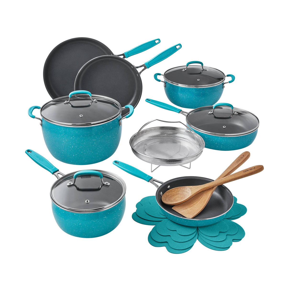 The Pioneer Woman Frontier Speckle 18-Piece Aluminum Cookware Set, Teal - Product image 1