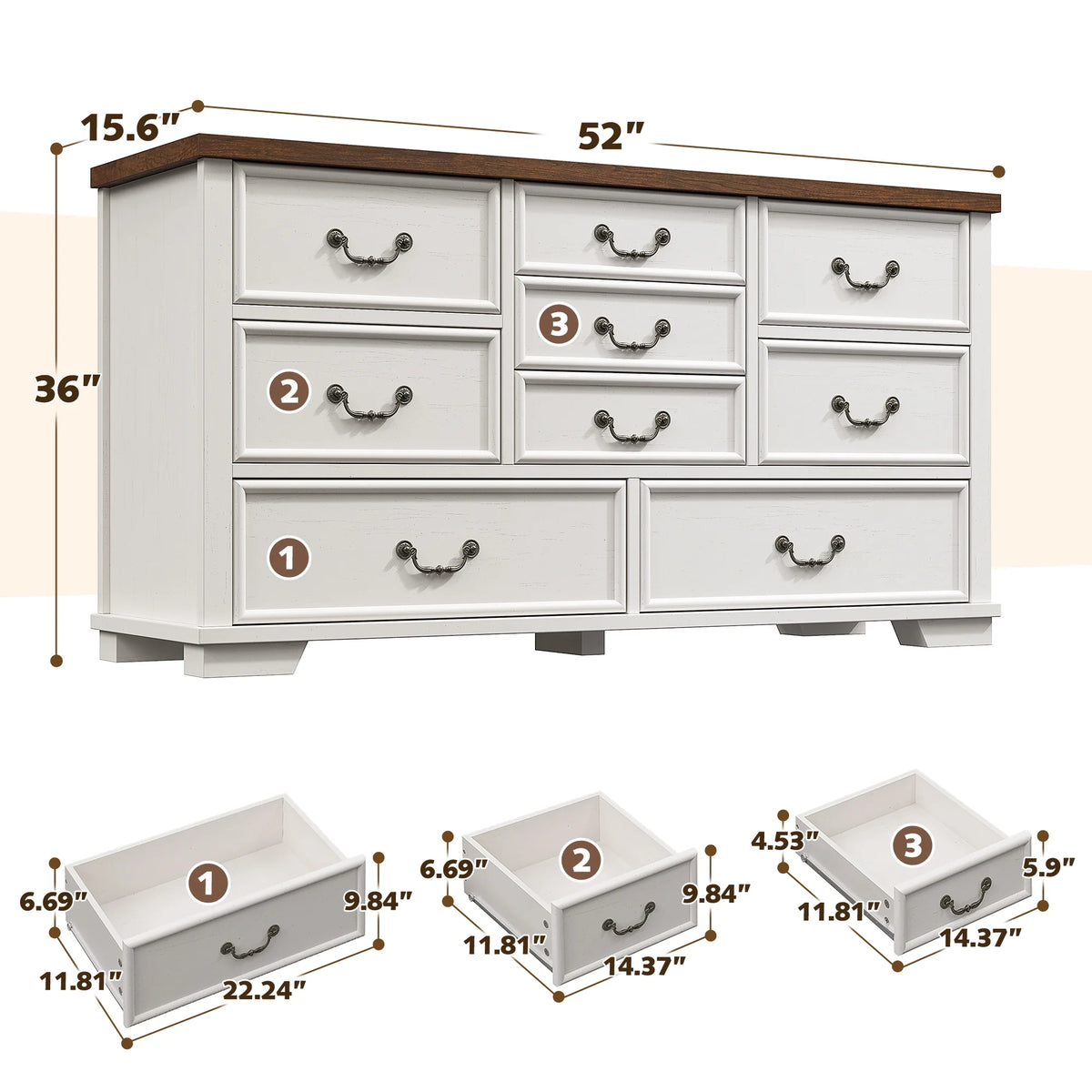 Enhomee Wood Dressers for Bedroom with 9 Drawers White Dresser Chest of Drawers for Living Room - Product image 2