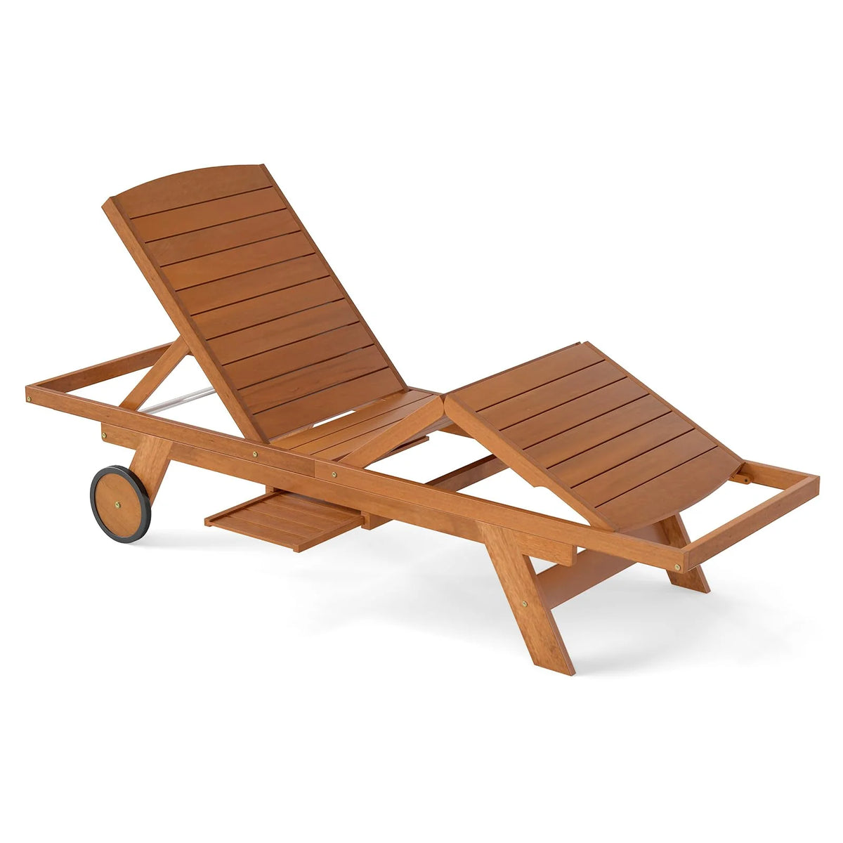 Tangkula Outdoor Chaise Lounge Chair with Wheels 4-Position Patio Wood Recliner with Adjustable Backrest - Product image 1