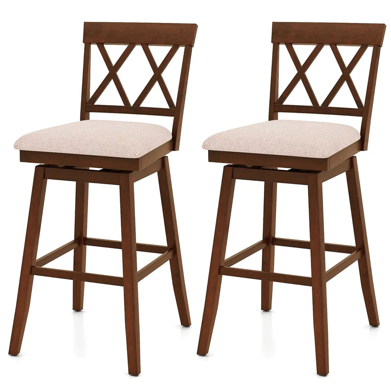 Swivel Bar Stools Set of 2, 29" Bar Height Chairs with Back, Padded Seat & Rubber Wood Frame - Product image 1