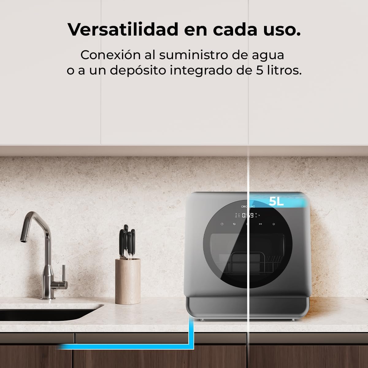 Cecotec Dishwasher Compact Free Installation on Table Bolero Aguazero 1150 Dark. 3 Place Settings, Low Consumption, 6 Programs, Touch Control Panel, Long Storage and Delay Start Functions