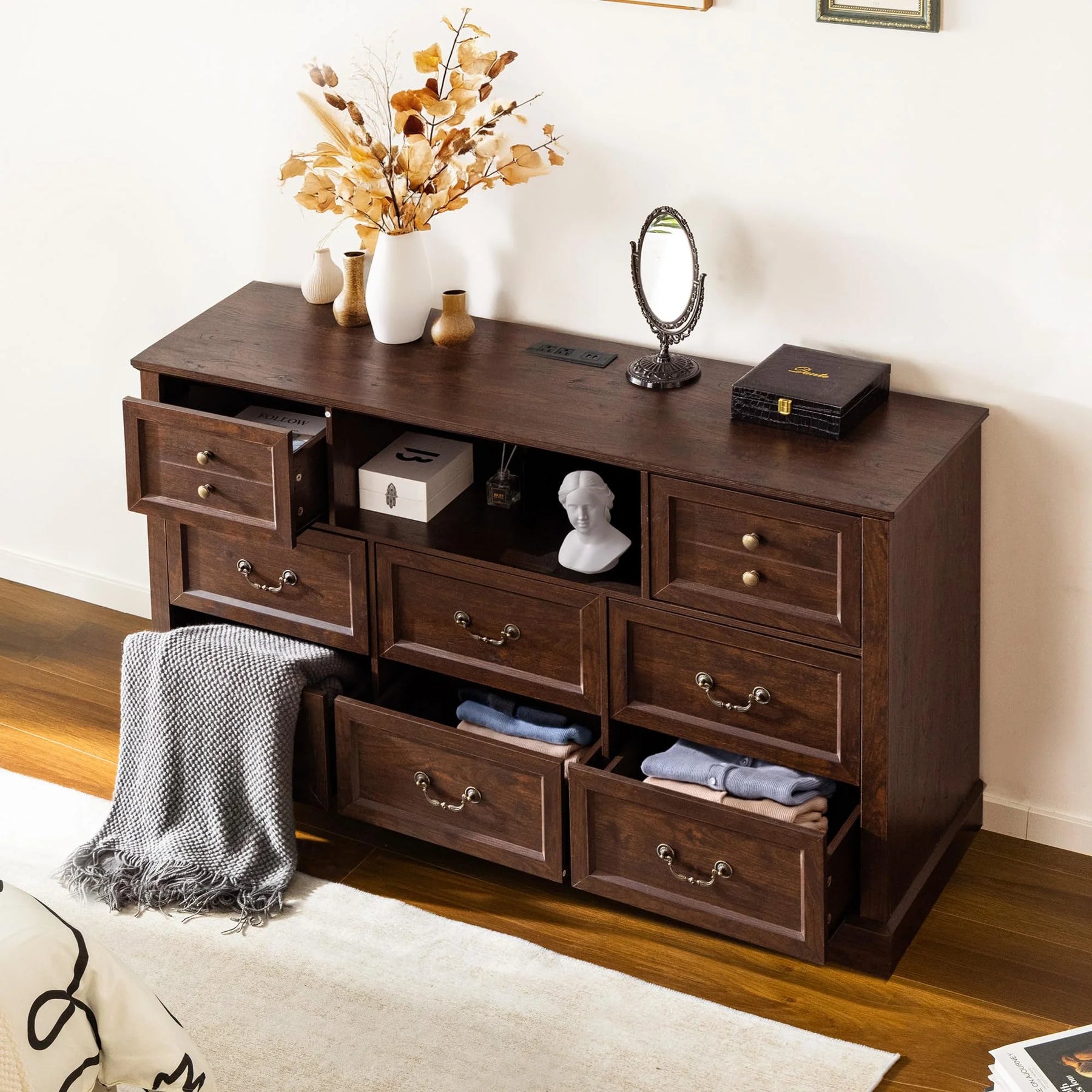Enhomee Wood Dressers for Bedroom with 9 Drawers White Dresser Chest of Drawers for Living Room - Product image 17