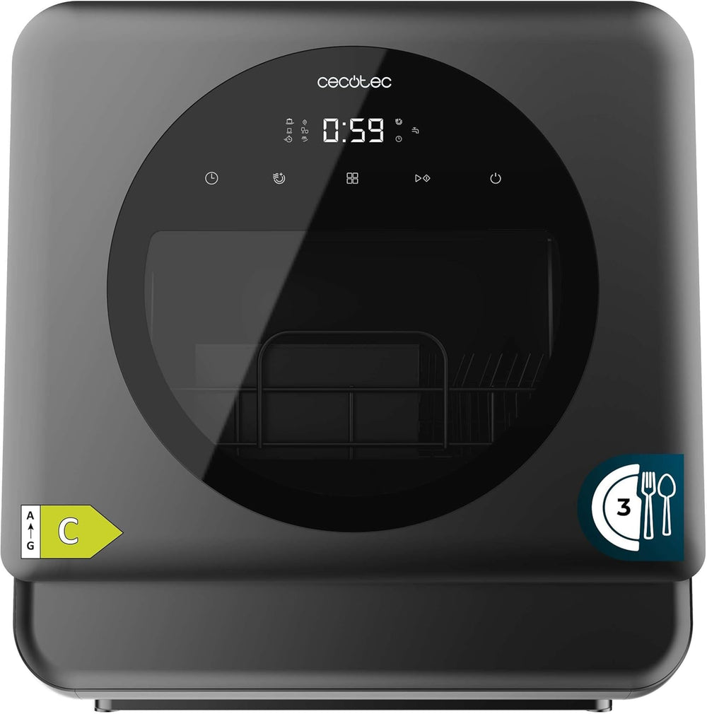 Cecotec Dishwasher Compact Free Installation on Table Bolero Aguazero 1150 Dark. 3 Place Settings, Low Consumption, 6 Programs