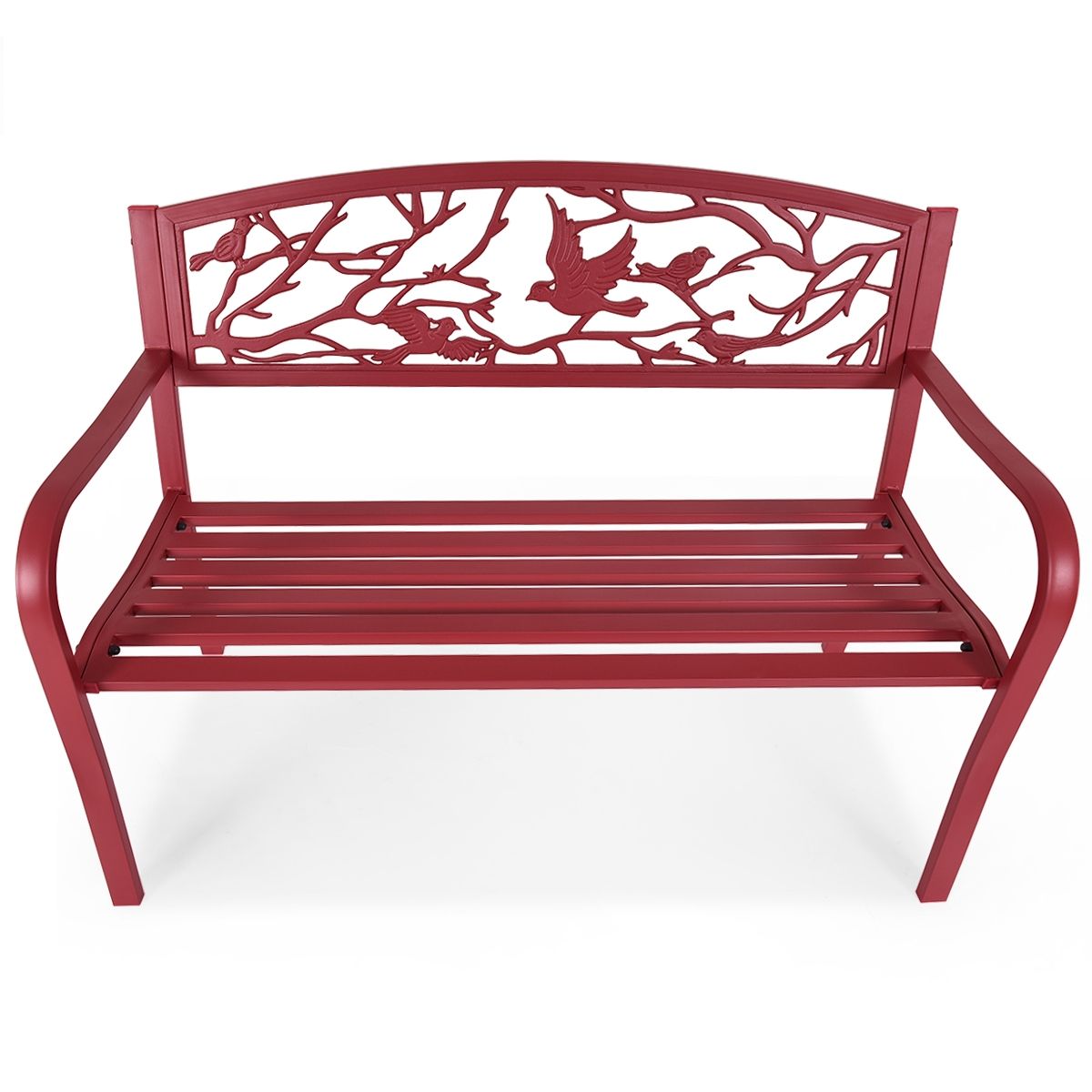 High Quality Resistant Iron Garden Bench Contemporary Style 2-3 Seater Perfect for Outdoor 127x60x88cm Red -