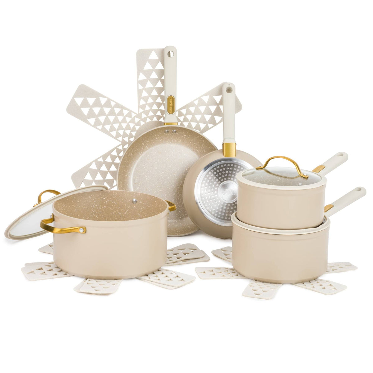Thyme & Table Non-Stick 12-Piece Granite Cookware Set, Taupe - Product image 1