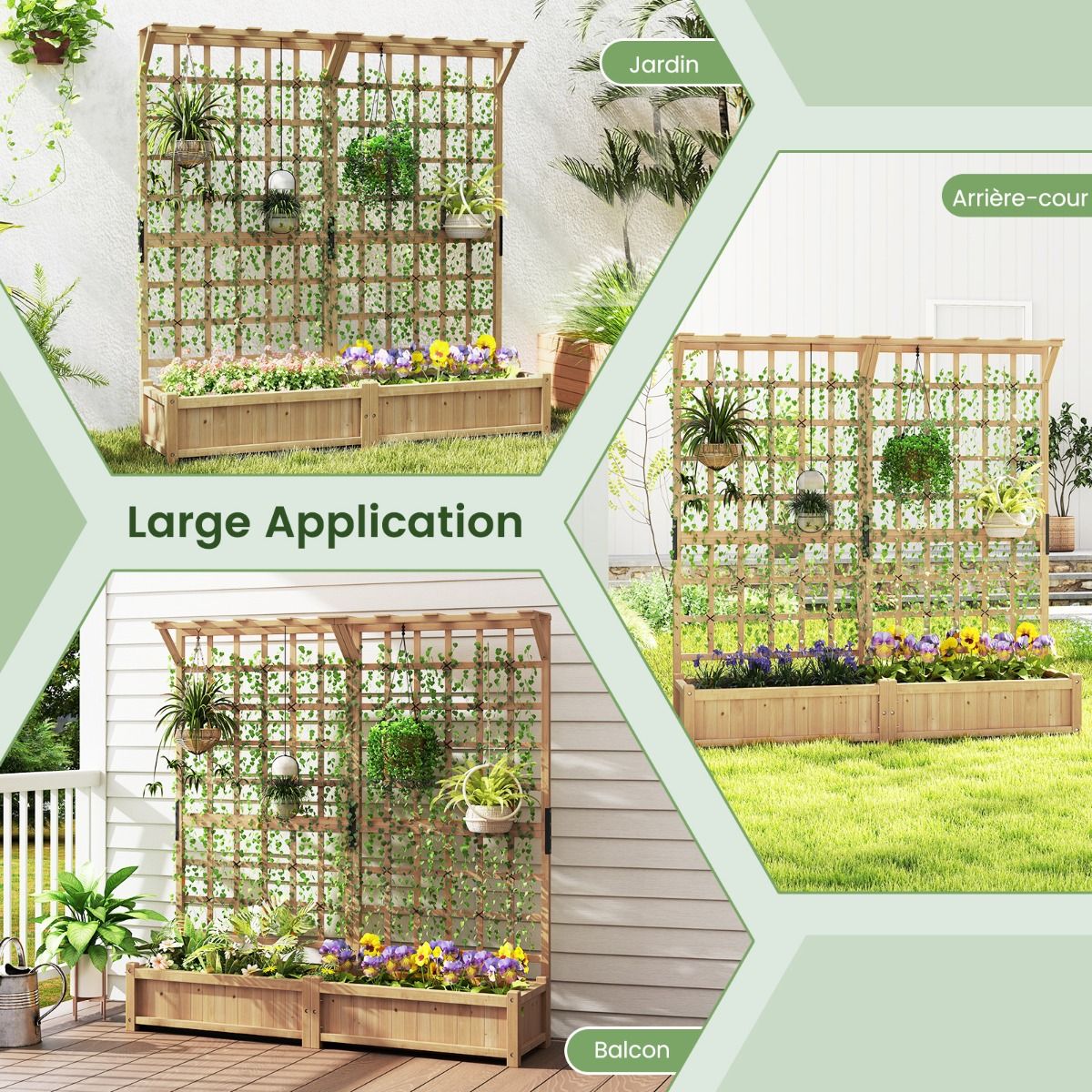 Planter with 2 Trellises 2 Containers Wooden Suspended Roof Raised Garden Bed with 4 Drainage Holes 180 x 48 x 183 cm Orange -