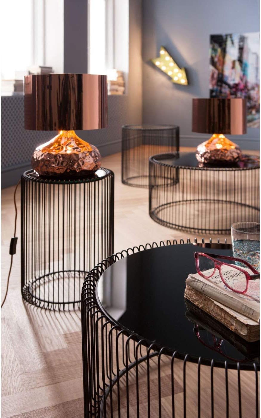 Kare Design Wire Side Tables, Black, Round, Steel, Glass, Diameter 39/27 cm, Living Room Coffee Table Set of 2, Living Room Table, Furniture, Interior Decoration, Bedroom Decoration, Home