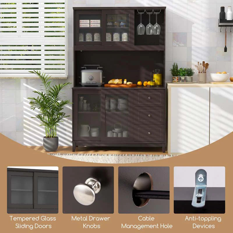 73" Kitchen Pantry Storage Cabinet with LED Lights & Power Outlet, Kitchen Hutch Buffet Cabinet for Dining - Product image 8